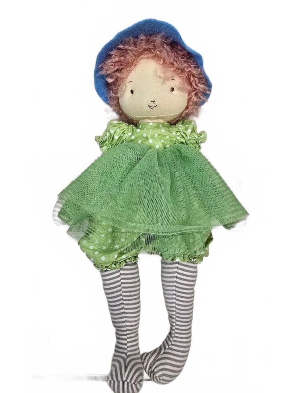 Bunnies By The Bay Handmade Plush Doll with Blue Hat and Green Dress